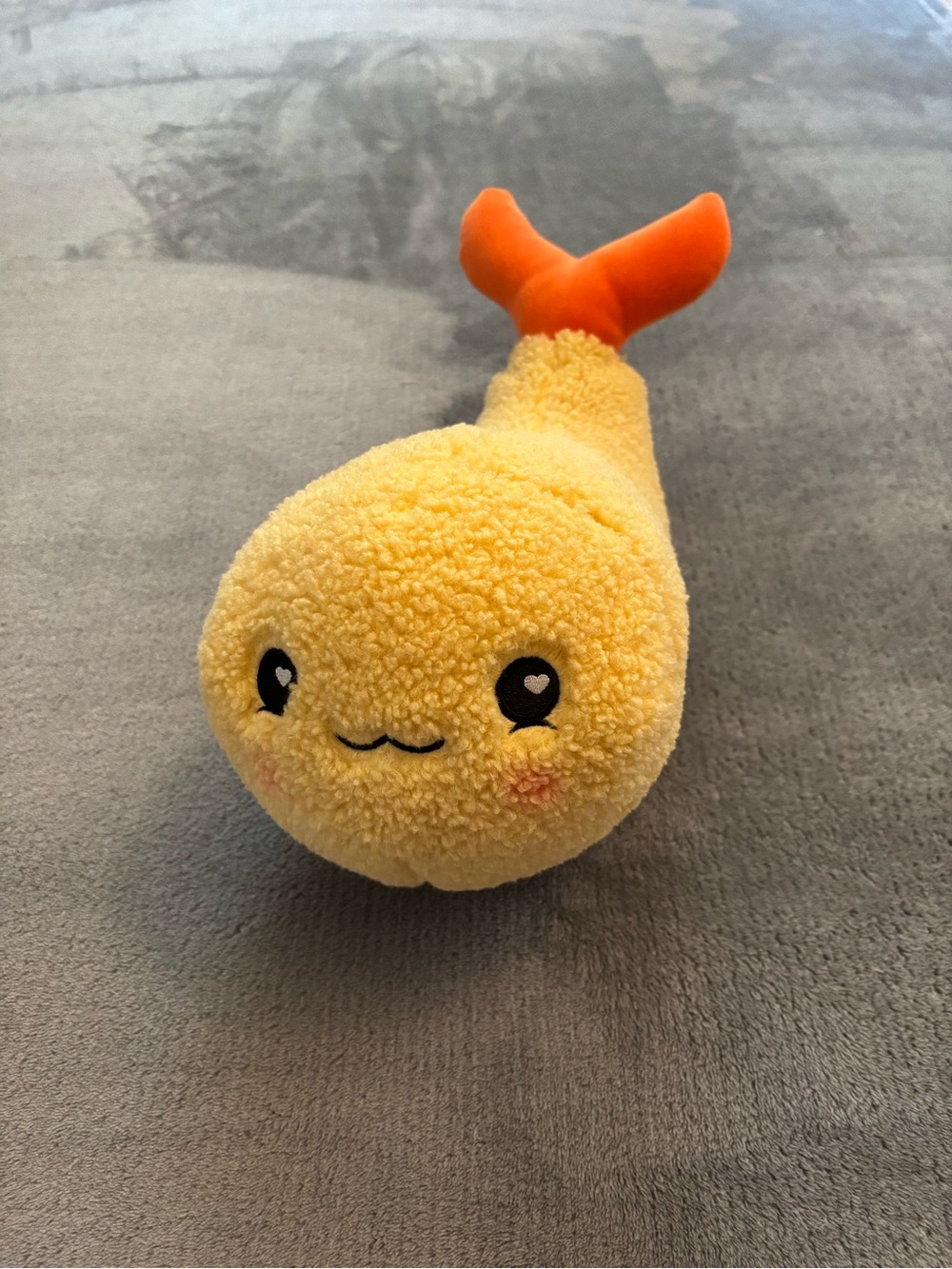 Plush Yellow Shrimp with Orange Tail - Cute Kawaii Face